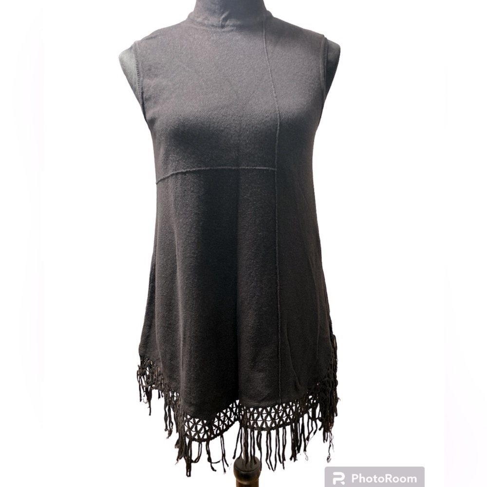 NIC+ZOE Black Mock Neck Fringe Tunic sleeveless